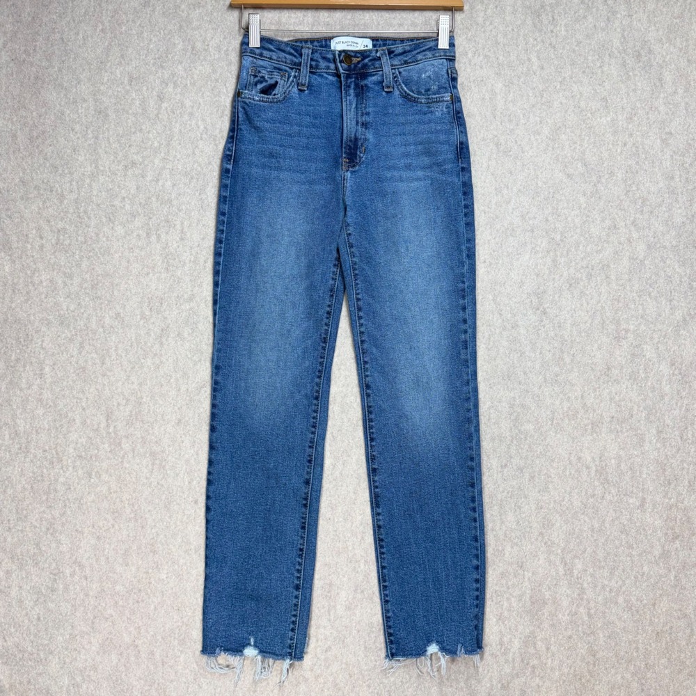 Just Black Denim Womens High Rise Straight Leg Raw Hem Blue Jeans Size‎ 24 USA